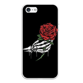 Чехол для iPhone 5/5S матовый с принтом Рука скелета с розой в Тюмени, Силикон | Область печати: задняя сторона чехла, без боковых панелей | core | hand | hardcore | skeleton | tatoo | роза | романтика | рука | скелет | тату | цветок | черный фон