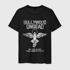 Мужская футболка хлопок с принтом Hollywood Undead в Тюмени, 100% хлопок | прямой крой, круглый вырез горловины, длина до линии бедер, слегка спущенное плечо. | Тематика изображения на принте: charlie scene | danny | funny man | hollywood undead | hu | j dog | johnny 3 tears | голливудская нежить | голубь | голубь с гранатой | граната | ню метал | рэп метал | рэп рок