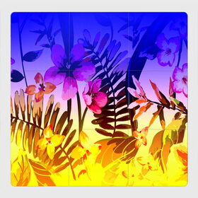Магнитный плакат 3Х3 с принтом FLOWER NEON в Тюмени, Полимерный материал с магнитным слоем | 9 деталей размером 9*9 см | bright | colorful | neon | retro | vintage | винтаж | неон | неоновые | пальмы | ретро | ретро неон | тропики | тропические листья