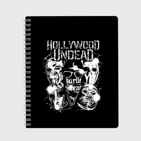 Тетрадь с принтом Hollywood Undead в Тюмени, 100% бумага | 48 листов, плотность листов — 60 г/м2, плотность картонной обложки — 250 г/м2. Листы скреплены сбоку удобной пружинной спиралью. Уголки страниц и обложки скругленные. Цвет линий — светло-серый
 | Тематика изображения на принте: charlie scene | danny | funny man | hollywood undead | hu | j dog | johnny 3 tears | голливудская нежить | голубь | голубь с гранатой | граната | ню метал | рэп метал | рэп рок