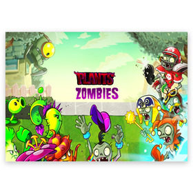 Поздравительная открытка с принтом PLANTS VS ZOMBIES в Тюмени, 100% бумага | плотность бумаги 280 г/м2, матовая, на обратной стороне линовка и место для марки
 | Тематика изображения на принте: garden warfare | pl | plants | plants vs. zombies | plants vs. zombies: garden warfare | popcap | zombies | кактус | картошка | подсолнух | растения против зомби | сад