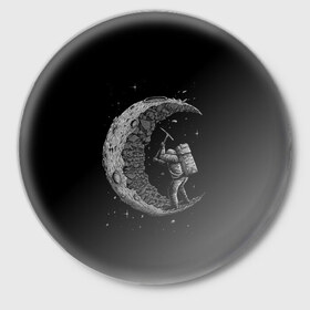 Значок с принтом Лунокоп в Тюмени,  металл | круглая форма, металлическая застежка в виде булавки | Тематика изображения на принте: cat | galaxy | moon | nasa | space | вселенная | галактика | звезды | космонавт | космос | луна | наса | скафандр