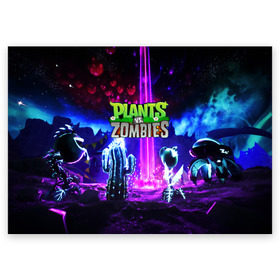 Поздравительная открытка с принтом PLANTS VS.ZOMBIES в Тюмени, 100% бумага | плотность бумаги 280 г/м2, матовая, на обратной стороне линовка и место для марки
 | garden warfare | plants | plants vs. zombies | plants vs. zombies: garden warfare | popcap | zombies | кактус | картошка | подсолнух | растения против зомби | сад