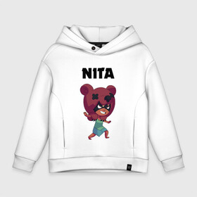 Детское худи Oversize хлопок с принтом BRAWL STARS NITA в Тюмени, френч-терри — 70% хлопок, 30% полиэстер. Мягкий теплый начес внутри —100% хлопок | боковые карманы, эластичные манжеты и нижняя кромка, капюшон на магнитной кнопке | 8 bit | 8 бит. | 8bit | 8бит | android | brawl stars | colt | crow | games | leon | penny | poco | shelly | spike | брав | бравл старс | звезды | игры | мобильные игры | нита | старс