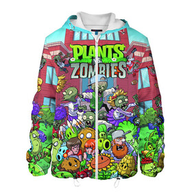 Мужская куртка 3D с принтом PLANTS VS ZOMBIES в Тюмени, ткань верха — 100% полиэстер, подклад — флис | прямой крой, подол и капюшон оформлены резинкой с фиксаторами, два кармана без застежек по бокам, один большой потайной карман на груди. Карман на груди застегивается на липучку | battle | plants | plants vs zombies | pvsz | vs | zombies | растения против зомби