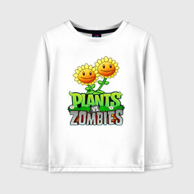Детский лонгслив хлопок с принтом PLANTS VS ZOMBIES в Тюмени, 100% хлопок | круглый вырез горловины, полуприлегающий силуэт, длина до линии бедер | battle | plants | plants vs zombies | pvsz | vs | zombies | растения против зомби