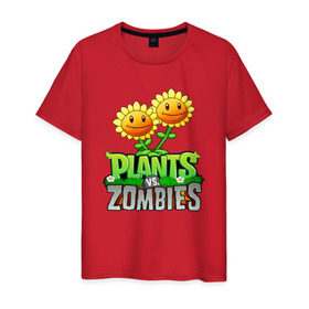 Мужская футболка хлопок с принтом PLANTS VS ZOMBIES в Тюмени, 100% хлопок | прямой крой, круглый вырез горловины, длина до линии бедер, слегка спущенное плечо. | battle | plants | plants vs zombies | pvsz | vs | zombies | растения против зомби