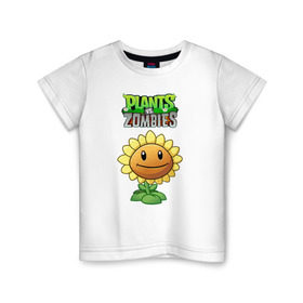 Детская футболка хлопок с принтом PLANTS VS ZOMBIES в Тюмени, 100% хлопок | круглый вырез горловины, полуприлегающий силуэт, длина до линии бедер | Тематика изображения на принте: battle | plants | plants vs zombies | pvsz | vs | zombies | растения против зомби