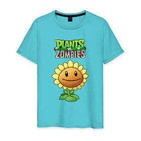Мужская футболка хлопок с принтом PLANTS VS ZOMBIES в Тюмени, 100% хлопок | прямой крой, круглый вырез горловины, длина до линии бедер, слегка спущенное плечо. | Тематика изображения на принте: battle | plants | plants vs zombies | pvsz | vs | zombies | растения против зомби