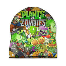 Шапка 3D с принтом PLANTS VS ZOMBIES в Тюмени, 100% полиэстер | универсальный размер, печать по всей поверхности изделия | battle | plants | plants vs zombies | pvsz | vs | zombies | растения против зомби