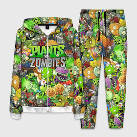 Мужской костюм 3D с принтом PLANTS VS ZOMBIES в Тюмени, 100% полиэстер | Манжеты и пояс оформлены тканевой резинкой, двухслойный капюшон со шнурком для регулировки, карманы спереди | Тематика изображения на принте: battle | plants | plants vs zombies | pvsz | vs | zombies | растения против зомби