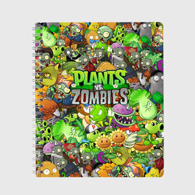 Тетрадь с принтом PLANTS VS ZOMBIES в Тюмени, 100% бумага | 48 листов, плотность листов — 60 г/м2, плотность картонной обложки — 250 г/м2. Листы скреплены сбоку удобной пружинной спиралью. Уголки страниц и обложки скругленные. Цвет линий — светло-серый
 | Тематика изображения на принте: battle | plants | plants vs zombies | pvsz | vs | zombies | растения против зомби