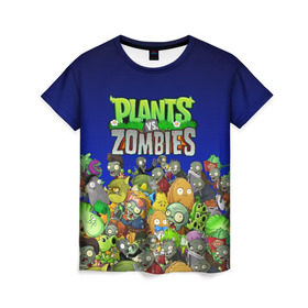 Женская футболка 3D с принтом PLANTS VS ZOMBIES в Тюмени, 100% полиэфир ( синтетическое хлопкоподобное полотно) | прямой крой, круглый вырез горловины, длина до линии бедер | battle | plants | plants vs zombies | pvsz | vs | zombies | растения против зомби