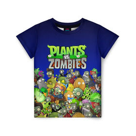 Детская футболка 3D с принтом PLANTS VS ZOMBIES в Тюмени, 100% гипоаллергенный полиэфир | прямой крой, круглый вырез горловины, длина до линии бедер, чуть спущенное плечо, ткань немного тянется | Тематика изображения на принте: battle | plants | plants vs zombies | pvsz | vs | zombies | растения против зомби