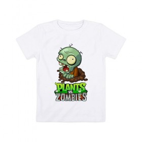 Детская футболка хлопок с принтом Plants vs. Zombies в Тюмени, 100% хлопок | круглый вырез горловины, полуприлегающий силуэт, длина до линии бедер | plants vs. zombies | зомби | игра | компьютерная игра | против | растения | растения против зомби