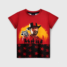 Детская футболка 3D с принтом Red Dead Redemption 2 в Тюмени, 100% гипоаллергенный полиэфир | прямой крой, круглый вырез горловины, длина до линии бедер, чуть спущенное плечо, ткань немного тянется | dead | rdr | rdr2 | red | redemption | артур | банда | бандиты | вестерн | дикий запад | ковбои | морган | сша