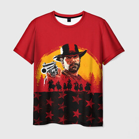 Мужская футболка 3D с принтом Red Dead Redemption 2 в Тюмени, 100% полиэфир | прямой крой, круглый вырез горловины, длина до линии бедер | dead | rdr | rdr2 | red | redemption | артур | банда | бандиты | вестерн | дикий запад | ковбои | морган | сша