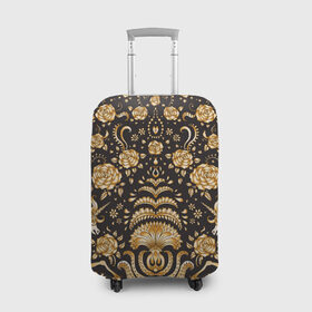 Чехол для чемодана 3D с принтом Gold & Black в Тюмени, 86% полиэфир, 14% спандекс | двустороннее нанесение принта, прорези для ручек и колес | texture | абстракция | золото | золотые узоры | розы | текстура | узоры | цветы