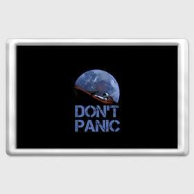 Магнит 45*70 с принтом Dont Panic в Тюмени, Пластик | Размер: 78*52 мм; Размер печати: 70*45 | 2022 | cat | elon | galaxy | mars | moon | musk | nasa | space | spacex | tesla | вселенная | галактика | звезды | илон | космонавт | космос | луна | марс | маск | наса | скафандр | тесла