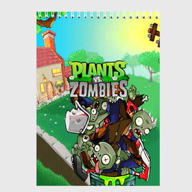 Скетчбук с принтом PLANTS VS ZOMBIES в Тюмени, 100% бумага
 | 48 листов, плотность листов — 100 г/м2, плотность картонной обложки — 250 г/м2. Листы скреплены сверху удобной пружинной спиралью | garden warfare | plants | plants vs. zombies | plants vs. zombies: garden warfare | popcap | zombies | кактус | картошка | подсолнух | растения против зомби | сад