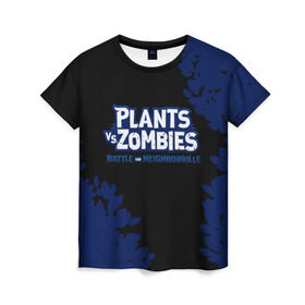 Женская футболка 3D с принтом Plants vs. Zombies в Тюмени, 100% полиэфир ( синтетическое хлопкоподобное полотно) | прямой крой, круглый вырез горловины, длина до линии бедер | battle | game | plants vs zombies | plants vs zombies battle for neighborville | zombie | битва | битва за нейборвиль | зомби | игра | надпись | растения | растения против зомби