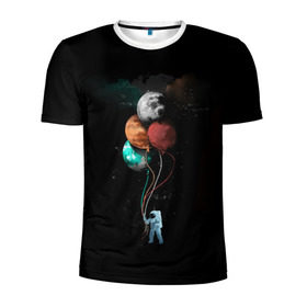Мужская футболка 3D спортивная с принтом Космонавт с шариками в Тюмени, 100% полиэстер с улучшенными характеристиками | приталенный силуэт, круглая горловина, широкие плечи, сужается к линии бедра | cat | elon | galaxy | mars | moon | musk | nasa | space | spacex | вселенная | галактика | звезды | илон | космонавт | космос | луна | марс | маск | наса | скафандр