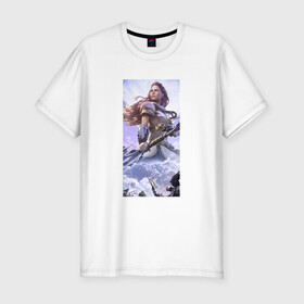 Мужская футболка хлопок Slim с принтом Horizon Zero Dawn в Тюмени, 92% хлопок, 8% лайкра | приталенный силуэт, круглый вырез ворота, длина до линии бедра, короткий рукав | horizon zero dawn | лук | персонаж | элой