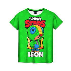 Женская футболка 3D с принтом BRAWL STARS LEON в Тюмени, 100% полиэфир ( синтетическое хлопкоподобное полотно) | прямой крой, круглый вырез горловины, длина до линии бедер | brawl stars | leon