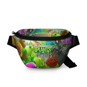 Поясная сумка 3D с принтом PLANTS VS ZOMBIES в Тюмени, 100% полиэстер | плотная ткань, ремень с регулируемой длиной, внутри несколько карманов для мелочей, основное отделение и карман с обратной стороны сумки застегиваются на молнию | battle | plants | plants vs zombies | pvsz | vs | zombies | растения против зомби