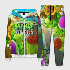 Мужской костюм 3D с принтом PLANTS VS ZOMBIES в Тюмени, 100% полиэстер | Манжеты и пояс оформлены тканевой резинкой, двухслойный капюшон со шнурком для регулировки, карманы спереди | battle | plants | plants vs zombies | pvsz | vs | zombies | растения против зомби