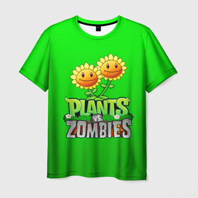 Мужская футболка 3D с принтом PLANTS VS ZOMBIES в Тюмени, 100% полиэфир | прямой крой, круглый вырез горловины, длина до линии бедер | battle | plants | plants vs zombies | pvsz | vs | zombies | растения против зомби