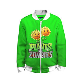 Детский бомбер 3D с принтом PLANTS VS ZOMBIES в Тюмени, 100% полиэстер | застегивается на молнию, по бокам два кармана без застежек, мягкие манжеты, по низу бомбера и на воротнике — эластичная резинка | battle | plants | plants vs zombies | pvsz | vs | zombies | растения против зомби