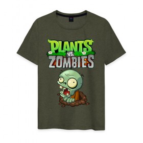 Мужская футболка хлопок с принтом Зомби в Тюмени, 100% хлопок | прямой крой, круглый вырез горловины, длина до линии бедер, слегка спущенное плечо. | battle | neighborville | plant | plants | zombi | zombie | zombies | зомби | лого | логотип | надпись | против | растения