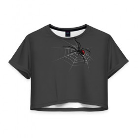 Женская футболка Cropp-top с принтом Паук в Тюмени, 100% полиэстер | круглая горловина, длина футболки до линии талии, рукава с отворотами | animal | animals | poison | spider | venom | вдова | животные | каракурт | паук | паутина | паучок | черная | черная вдова | яд