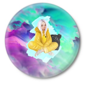 Значок с принтом BILLIE EILISH в Тюмени,  металл | круглая форма, металлическая застежка в виде булавки | bad guy | billie | eilish | ocean eyes | айлиш | билли | девушка | певица | эйлиш