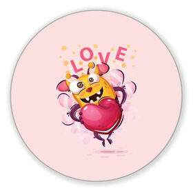 Коврик для мышки круглый с принтом LOVE в Тюмени, резина и полиэстер | круглая форма, изображение наносится на всю лицевую часть | bee | bright | cool | funny | heart | веселый | забавный | прикольный | пчелка | сердце | яркий