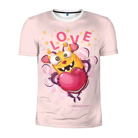 Мужская футболка 3D спортивная с принтом LOVE в Тюмени, 100% полиэстер с улучшенными характеристиками | приталенный силуэт, круглая горловина, широкие плечи, сужается к линии бедра | bee | bright | cool | funny | heart | веселый | забавный | прикольный | пчелка | сердце | яркий