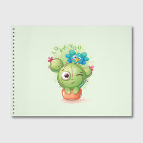 Альбом для рисования с принтом LOVE YOU в Тюмени, 100% бумага
 | матовая бумага, плотность 200 мг. | bird | bright | cactus | fun | funny | веселый | кактус | прикольный | птичка | яркий забавный
