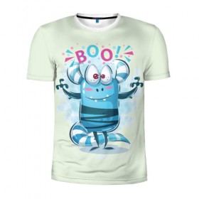 Мужская футболка 3D спортивная с принтом BOO в Тюмени, 100% полиэстер с улучшенными характеристиками | приталенный силуэт, круглая горловина, широкие плечи, сужается к линии бедра | bright | cute monsters | fun | funny | веселый | милый монстрик | прикольный | яркий забавный
