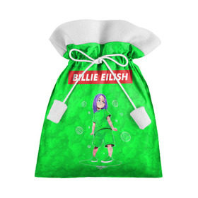 Подарочный 3D мешок с принтом BILLIE EILISH GREEN в Тюмени, 100% полиэстер | Размер: 29*39 см | bad guy | billie | eilish | ocean eyes | айлиш | билли | девушка | певица | эйлиш