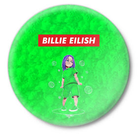 Значок с принтом BILLIE EILISH GREEN в Тюмени,  металл | круглая форма, металлическая застежка в виде булавки | bad guy | billie | eilish | ocean eyes | айлиш | билли | девушка | певица | эйлиш