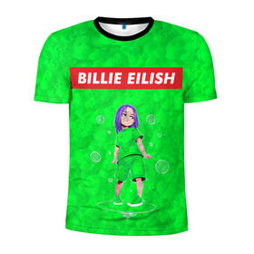 Мужская футболка 3D спортивная с принтом BILLIE EILISH GREEN в Тюмени, 100% полиэстер с улучшенными характеристиками | приталенный силуэт, круглая горловина, широкие плечи, сужается к линии бедра | bad guy | billie | eilish | ocean eyes | айлиш | билли | девушка | певица | эйлиш