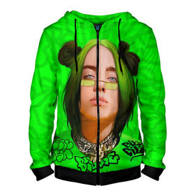 Мужская толстовка 3D на молнии с принтом BILLIE EILISH в Тюмени, 100% полиэстер | длина до линии бедра, манжеты и пояс оформлены мягкой тканевой резинкой, двухслойный капюшон со шнурком для регулировки, спереди молния, по бокам два кармана | bad guy | billie | eilish | ocean eyes | айлиш | билли | девушка | певица | эйлиш