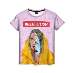 Женская футболка 3D с принтом BILLIE EILISH в Тюмени, 100% полиэфир ( синтетическое хлопкоподобное полотно) | прямой крой, круглый вырез горловины, длина до линии бедер | bad guy | billie | eilish | ocean eyes | айлиш | билли | девушка | певица | эйлиш