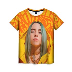 Женская футболка 3D с принтом BILLIE EILISH в Тюмени, 100% полиэфир ( синтетическое хлопкоподобное полотно) | прямой крой, круглый вырез горловины, длина до линии бедер | bad guy | billie | eilish | ocean eyes | айлиш | билли | девушка | певица | эйлиш