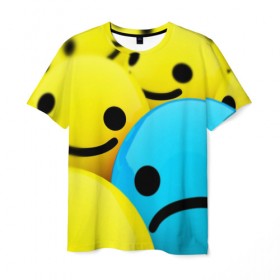 Мужская футболка 3D с принтом СМАЙЛИКИ в Тюмени, 100% полиэфир | прямой крой, круглый вырез горловины, длина до линии бедер | emoji | настроение | позитив | смайлики | смайлы | стикеры | текстура смайл | улыбки | фон смайл | эмодзи