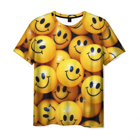 Мужская футболка 3D с принтом ЖЕЛТЫЕ СМАЙЛИКИ в Тюмени, 100% полиэфир | прямой крой, круглый вырез горловины, длина до линии бедер | emoji | настроение | позитив | смайлики | смайлы | стикеры | текстура смайл | улыбки | фон смайл | эмодзи