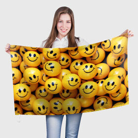 Флаг 3D с принтом ЖЕЛТЫЕ СМАЙЛИКИ в Тюмени, 100% полиэстер | плотность ткани — 95 г/м2, размер — 67 х 109 см. Принт наносится с одной стороны | emoji | настроение | позитив | смайлики | смайлы | стикеры | текстура смайл | улыбки | фон смайл | эмодзи