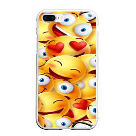 Чехол для iPhone 7Plus/8 Plus матовый с принтом emoji в Тюмени, Силикон | Область печати: задняя сторона чехла, без боковых панелей | emoji | настроение | позитив | смайлики | смайлы | стикеры | текстура смайл | улыбки | фон смайл | эмодзи