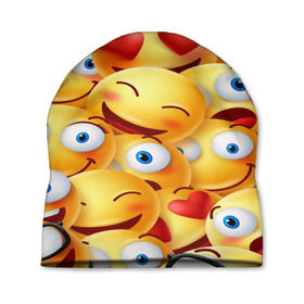 Шапка 3D с принтом emoji в Тюмени, 100% полиэстер | универсальный размер, печать по всей поверхности изделия | emoji | настроение | позитив | смайлики | смайлы | стикеры | текстура смайл | улыбки | фон смайл | эмодзи